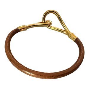 HERMES "Jumbo" Brown Leather Gold Hook Bracelet  875